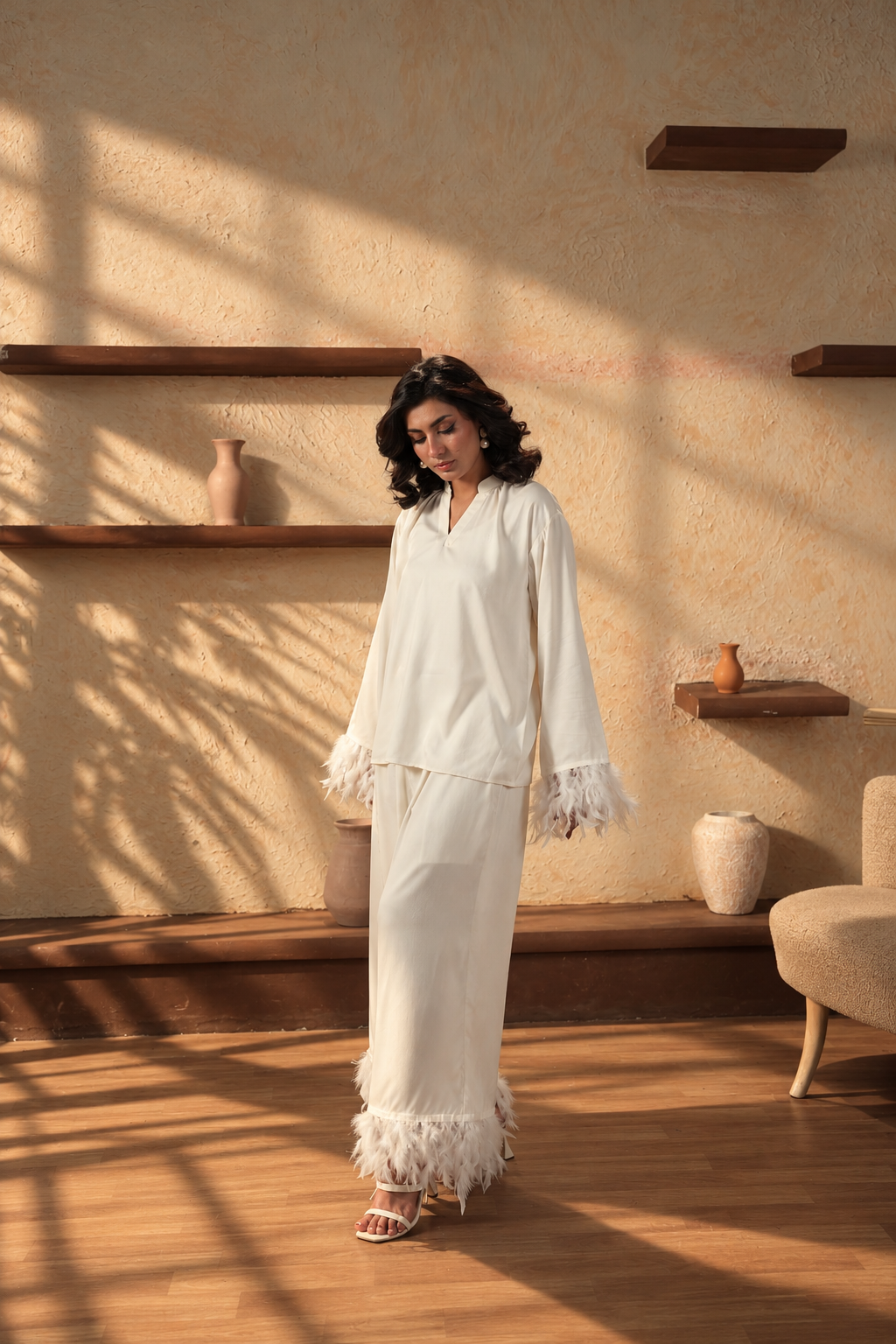 Her Coded philosophy portrait in Sand Embroidered Pret