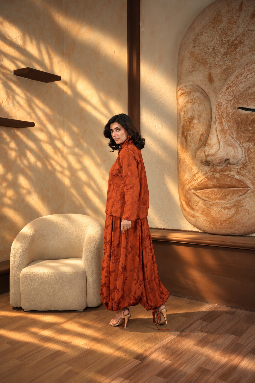 Her Coded terracotta tailored contemporary silhouette