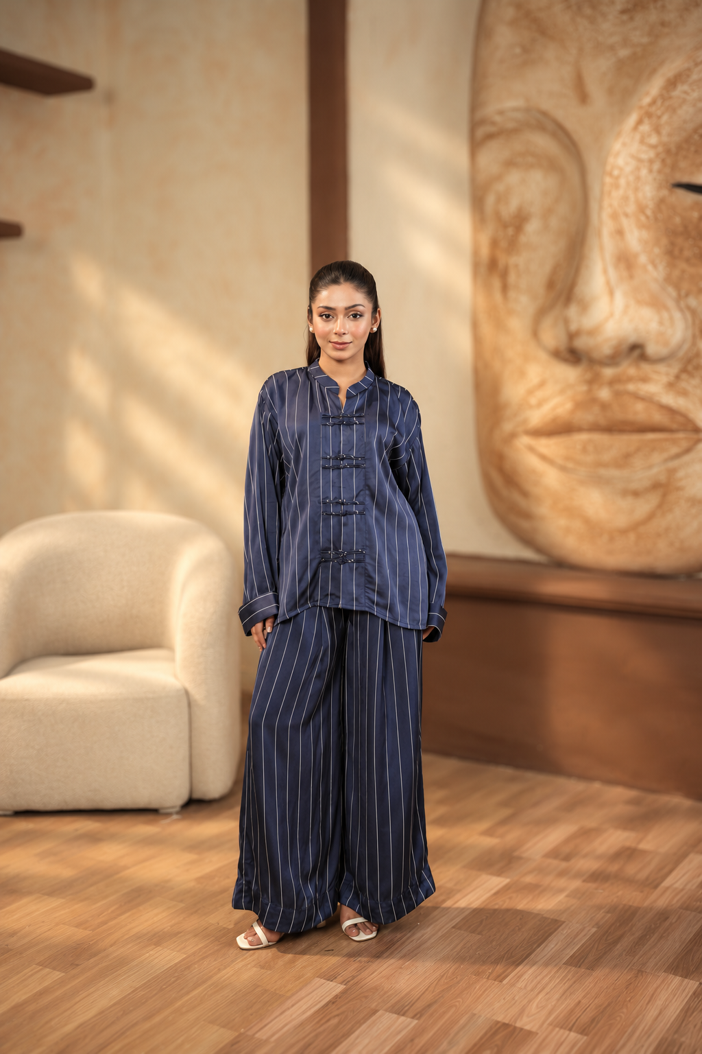Her Coded Miss Midnight Navy Pinstripe Silhouette